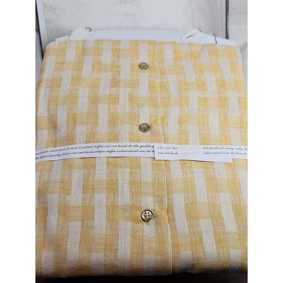 Angelino Button Down Shirt 2XL Yellow White Plaid Short Sleeve 100% Linen Italy - Picture 4 of 8